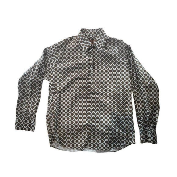 Roar Button Up Shirt Men Sz XXL Geometric Long Sleeve Vintage Brown And Blue - Picture 1 of 6